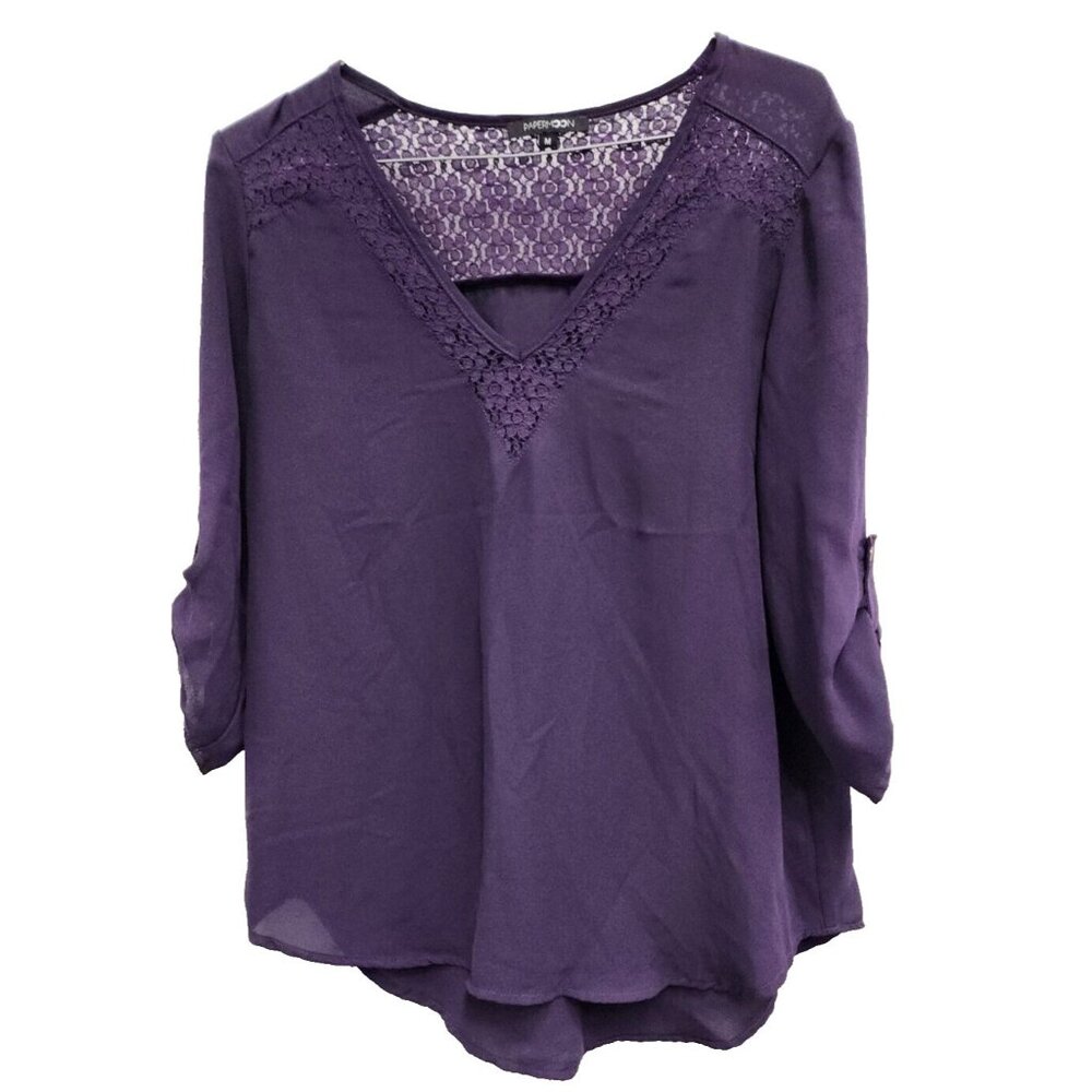 Papermoon Womens Whimsygoth Dark Fairy Top Medium Purple Lace 3/4 Sleeve